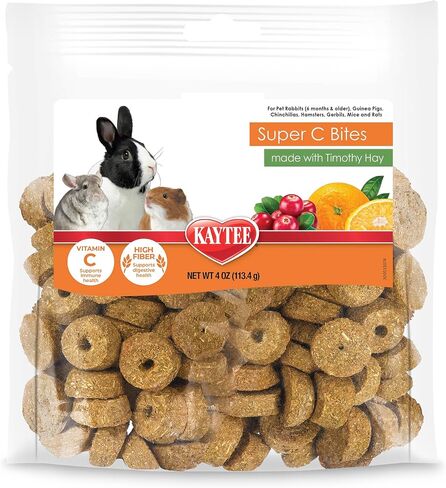 Kaytee Super C Bites Treat For Pet Guinea Pigs, Adult Rabbits, Chinchillas, and Other Small Animals, Cranberry and Orange, 4 oz in Kuwait