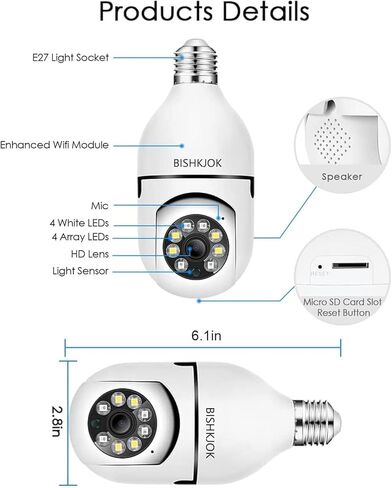 Light Bulb Security Camera TUYA, E27 WiFi Color Night 360 Degree Pan/Tilt Panoramic IP Camera, 2.4GHz 1080P Smart Home Surveillance Kids Cam with Motion Detection Alarm Night Vision Two Way Talk in Saudi Arabia