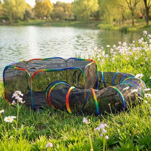 LUCKITTY Outdoor Rainbow Cat Enclosures Playground,Outside House for Indoor Cats Include Portable Tent, Circle Cat Playpen Tunnel, for Cats, Kitty and Small Animals,Within Storage Bag in Kuwait