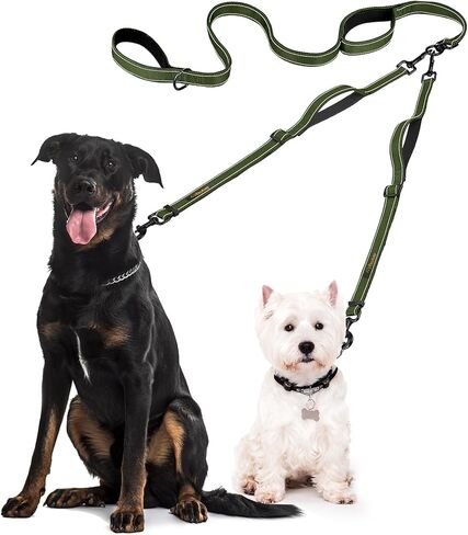Double Dog Leash – Adjustable Length Long Leash for Dog Training – Dual Reflective Dog Leash with Non-Tangle Design – Heavy Duty Nylon and Metal Buckles – Ideal (Black, Large) in Kuwait
