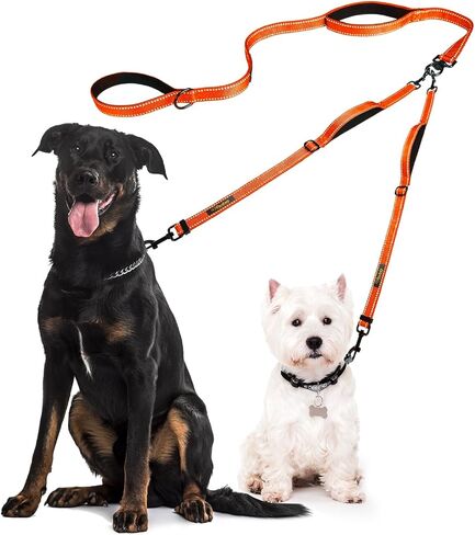 Double Dog Leash – Adjustable Length Long Leash for Dog Training – Dual Reflective Dog Leash with Non-Tangle Design – Heavy Duty Nylon and Metal Buckles – Ideal (Black, Large) in Kuwait