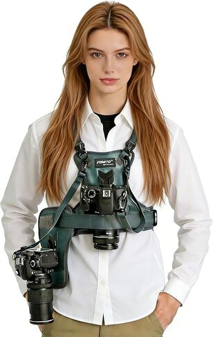 Fomito Dual Camera Harness ، نظام سترة صدر راديو متعدد الحمل مع الحافظة الجانبية لـ Canon 6d 600d 5d2 5d3 لـ Nikon D90 لـ Sony A7s لـ Panasonic لكاميرات Olympus DSLR Climbing Travel Wedding Travel in Kuwait