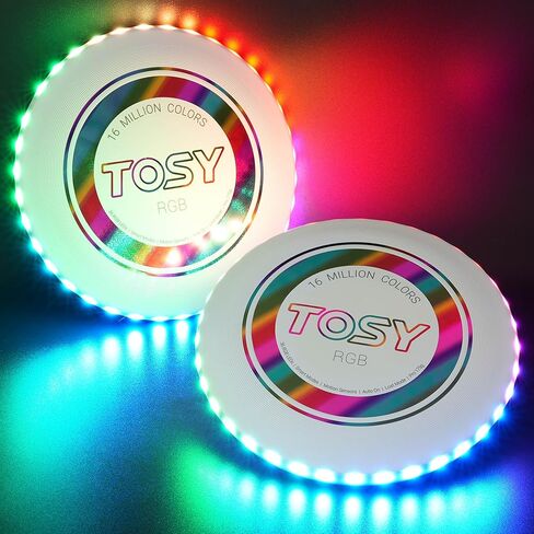 قرص طيران Tosy - 16 مليون لون RGB أو 36 أو 360 LED ، أوضاع ساطعة للغاية ، ذكية ، إضاءة تلقائية ، قابلة لإعادة الشحن ، هدية عيد ميلاد ، حشوات سلة عيد الفصح للرجال/الأولاد/المراهقين ، 175 جرام فريسبي in Kuwait