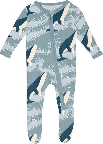 KicKee Print Footie with Zipper, Fitted Long Sleeve Pajamas, Ultra Soft Everyday One-Piece Loungewear, Baby and Kid Clothes for Boys and Girls (Illusion Blue Pirate Adventure - 9-12 Months) in Saudi Arabia