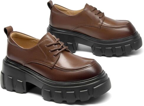 BEAU TODAY Platform Oxfords for Women, Oxford Shoes for Women, Chunky Leather Lace Up Oxfords,Casual Comfortable Breathable Non-Slip Dress Shoes for Work Business in Kuwait