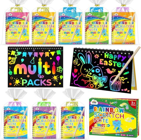 ZMLM Rainbow Scratch Party Favors Kids: Birthday Gifts Toy Bulk Scratch Art Notebook 24 Pack Birthday Goodie Bags Stuffers Girls Boys Art Craft Kit Pads Easter Classroom Prizes School in Kuwait