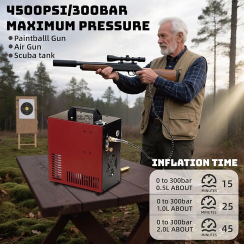 Thunder 4500psi PCP Air Compressor,Refilling Up to 1.6L,Built-in Converter,12V&110V Auto Shut Off Pump Supply Water Oil Free For Paintball Scuba Tank PCP Air gun,Low Noise in Kuwait