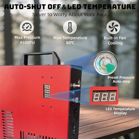 Thunder 4500psi PCP Air Compressor,Refilling Up to 1.6L,Built-in Converter,12V&110V Auto Shut Off Pump Supply Water Oil Free For Paintball Scuba Tank PCP Air gun,Low Noise in Kuwait