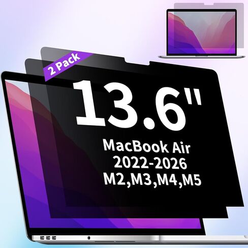 واقي شاشة للخصوصية مكون من قطعتين لجهاز MacBook Air 13.6 بوصة (2022-2024، M2، M3) - شاشة خصوصية للكمبيوتر المحمول غير لامعة مضادة لوهج الضوء الأزرق للطرازات A2681 وA3113 in Kuwait