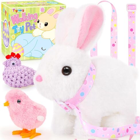 Tagitary Plush Toys Interactive Bunny for Kids That Wiggling Ears,Hopping,Twitching Nose with Sounds,Realistic Rabbit Toy with Leash,Ring,Golden Egg,Wind Up Toys,Easter Birthday Gift for Toddlers in Kuwait