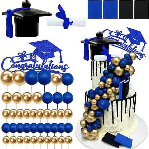 50 PCS Black Gold Graduation Cake Topper Graduation Cake Decorations for Congratulations Graduation Party Decorations Supplies in Saudi Arabia