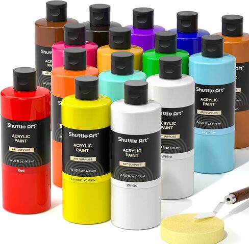Acrylic Paint, Shuttle Art 24 Colors Acrylic Paint Bottle Set, 250ml/8.45oz Each, Rich Pigments, High Viscosity, Bulk Paint for Artists, Beginners and Kids Painting on Rocks Crafts Canvas Wood Ceramic in Saudi Arabia