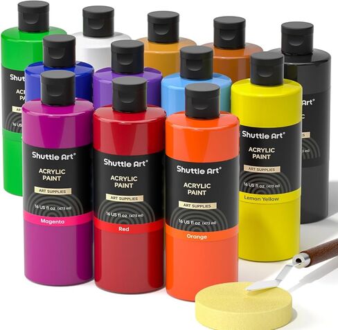 Acrylic Paint, Shuttle Art 24 Colors Acrylic Paint Bottle Set, 250ml/8.45oz Each, Rich Pigments, High Viscosity, Bulk Paint for Artists, Beginners and Kids Painting on Rocks Crafts Canvas Wood Ceramic in Saudi Arabia