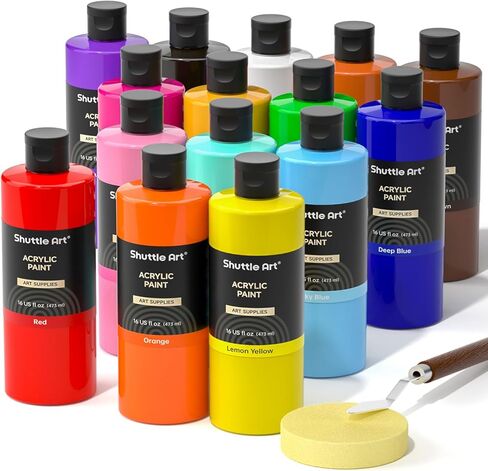 Acrylic Paint, Shuttle Art 24 Colors Acrylic Paint Bottle Set, 250ml/8.45oz Each, Rich Pigments, High Viscosity, Bulk Paint for Artists, Beginners and Kids Painting on Rocks Crafts Canvas Wood Ceramic in Saudi Arabia