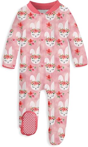 uideazone بيجامة للأطفال البنات بسحاب أمامي قطعة واحدة للنوم غير قابلة للانزلاق بدلة قفز بنمط لطيف PJs 0-12 شهر in Kuwait