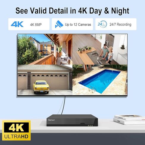 JideTech 4K 8 Channel PoE NVR, 8 Ports 16 CH Expandable Network Video Recorder for Home Surveillance System, Support 4K/2K/12MP/8MP/5MP/1080P IP Camera, Remote Access, 24/7 Recording, Up to 14TB HDD in Kuwait