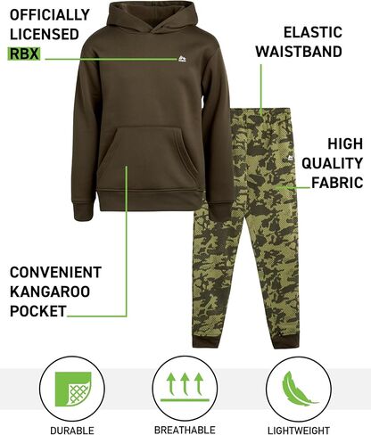 طقم بدلة رياضية رياضية للأولاد من RBX - قطعتين سويت شيرت بغطاء رأس صوف وبنطلون رياضي (8-12) in Kuwait
