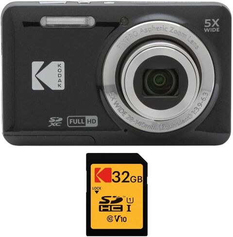حزمة الكاميرا الرقمية Kodak PIXPRO Friendly Zoom FZ55 (أحمر) مع بطاقة ذاكرة 32 جيجابايت وواقي شاشة LCD للكاميرا الرقمية (3 عناصر) in Saudi Arabia
