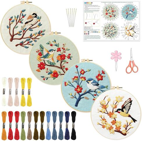 infunly 4 pack hemmingbird lets for beginners flower cross stitch kit animal diy eedlepoint kits floral sttmented stypery sty in Saudi Arabia