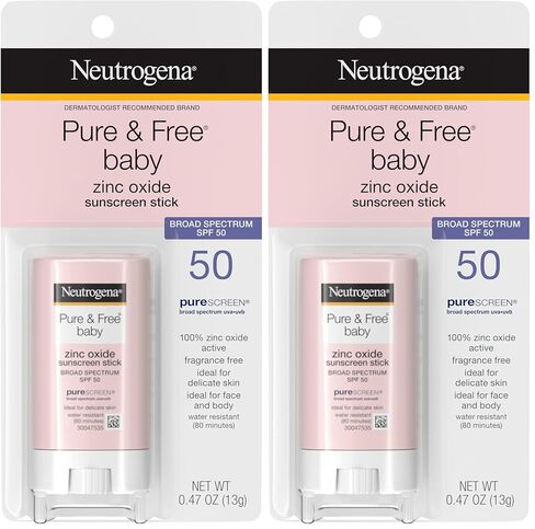 Neutrogena نقي وخالية من أشعة الشمس المعدنية مع طيف عريض SPF 50 و Axide ، مقاومة للماء ، hypoallergenic ، paraben- ، صبغة ودقة خالية من الوجه والجسم واقية من الشمس ، 0.47 أونصة (حزمة 2) 2) in Kuwait