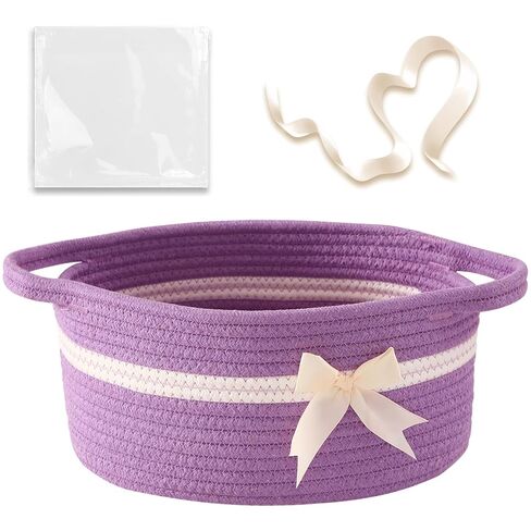 هدية فارغة سلة bowknot مع شرائط وأكياس القوس والهدية ، سلال هدية الطفل المزخرفة فارغة صغيرة منسوجة حبل الكلب سلة مع مقابض ، وردي in Kuwait