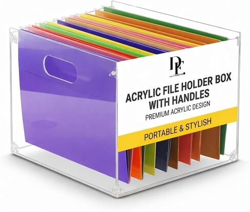 DF Acrylic File حامل مع مقابض - منظم ملفات أكريليك - مربع ملف واضح لحجم الحروف/حامل مجلد A4 - منظم ملفات سطح المكتب (بدون قسم) in Kuwait