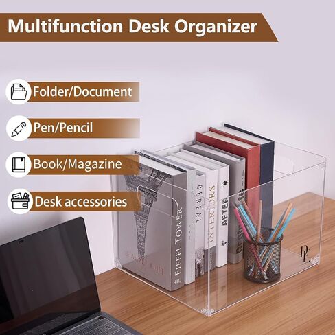 DF Acrylic File حامل مع مقابض - منظم ملفات أكريليك - مربع ملف واضح لحجم الحروف/حامل مجلد A4 - منظم ملفات سطح المكتب (بدون قسم) in Kuwait