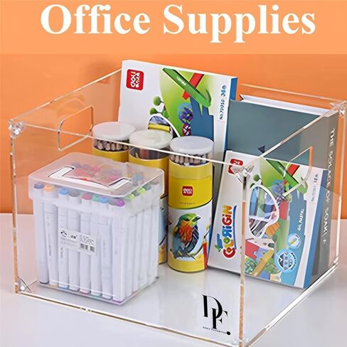 DF Acrylic File حامل مع مقابض - منظم ملفات أكريليك - مربع ملف واضح لحجم الحروف/حامل مجلد A4 - منظم ملفات سطح المكتب (بدون قسم) in Kuwait