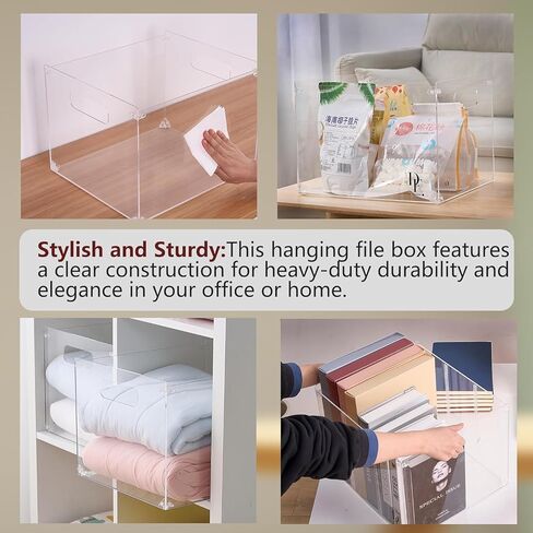 DF Acrylic File حامل مع مقابض - منظم ملفات أكريليك - مربع ملف واضح لحجم الحروف/حامل مجلد A4 - منظم ملفات سطح المكتب (بدون قسم) in Kuwait