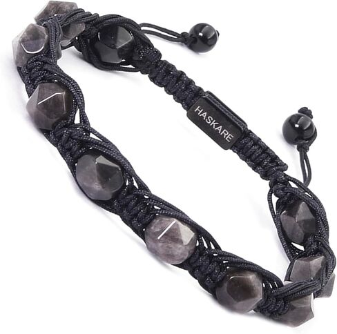 سوار مطرز بالكريستال للحماية للرجال، سوار خرز رجالي من HASKARE ذو أوجه، هدايا فريدة مصنوعة يدويًا، سوار كريستال فاخر مصنوع يدويًا من حجر السج الطبيعي للرجال للأب والزوج والابن in Kuwait