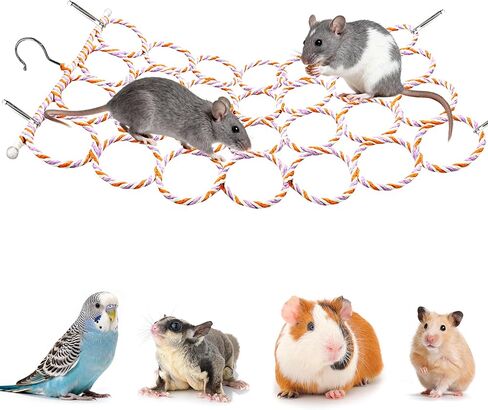 1Pcs Rat Climbing Rope Net Toy for Cage, Bird Hemp Rope Perch Swing, Ladder Rope Bridge Hanging Hammock, Small Animal Activity Toy for Mouse, Mice, Parrot, Bird (Random Color) in Kuwait