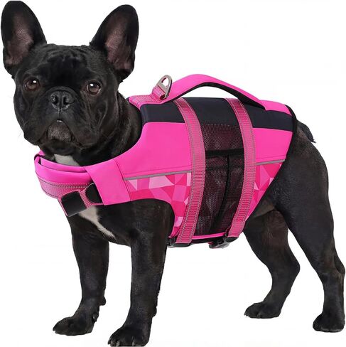 ASENKU Dog Life Jacket with Reflective Stripes, Adjustable High Flotation Dog Safety Vest, Ripstop Pet Lifesaver for Swimming Boating, Lightweight Pet Life Preserver for Medium Dogs (Blue, M) in Kuwait