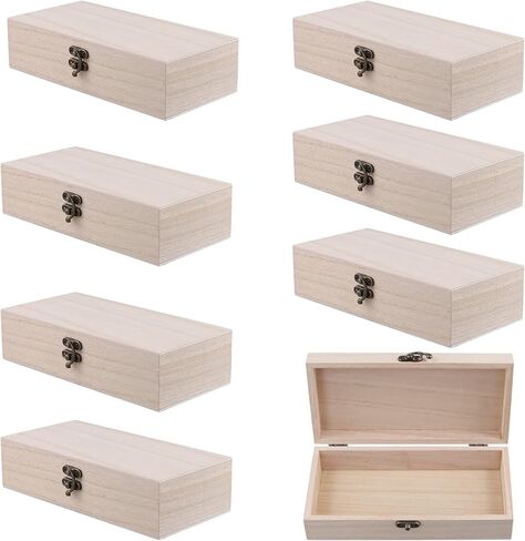 FUNSUEI 8 PCS 7.9 × 3.9 × 2 بوصة صندوق خشبي ، صندوق خشبي غير مكتمل ، صناديق خشبية للحرف اليدوية ، صندوق خشبي مع غطاء مفصلي للمجوهرات ، حرفة DIY ، تخزين ، هدية in Kuwait