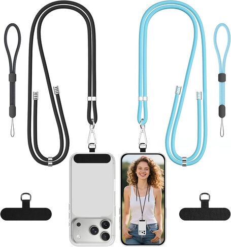 Phone Lanyard, SHANSHUI Crossbody Phone Lanyard, Long & Wrist Nylon Cell Phone Lanyard Around The Neck Tether Pads for All Mobile Phones Black Grey in Kuwait