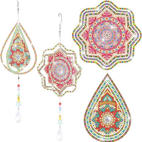 Queekay 2 Pieces 3D Diamond Painting Wind Chime Diamond Art Suncatcher Kits Three Dimensional by Number Hanging Ornament Double Sided Crystal Suncatcher Window Decor for Home Wall Garden(Heart) in Saudi Arabia