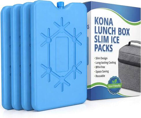 Kona Ice Packs for Lunch Boxes - No Ice Bags Required - Reusable Long Lasting Cooler Ice Packs (-5C) Small Thin Freezer Packs - Freezes in 25 Minutes (Set of 4) in Kuwait