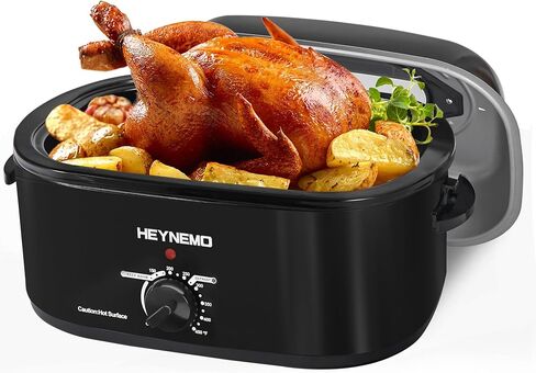 14 Quart Electric Roaster Oven with Self-Basting Lid, Stainless Steel Turkey Roaster Oven with Rack, Removable Pan, Cool-Touch Handles, Easy to Clean, White in Kuwait