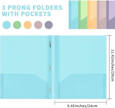 50 Pcs Cute Plastic Folders with Pockets and 3 Prongs, Pastel Colors, Durable File Folders with Fasteners and Pockets for Documents, Tear Resistant Office, School Supplies in Kuwait