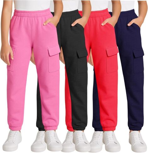 Real Love Girls’ Sweatpants – 4 Pack Active Basic Fleece Cargo Jogpants, Joggers or Flares (5-16) in Kuwait