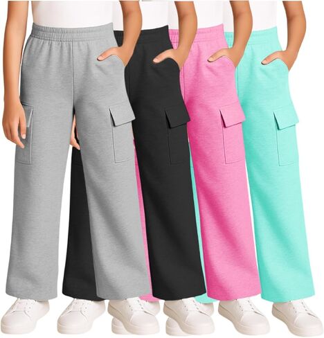 Real Love Girls’ Sweatpants – 4 Pack Active Basic Fleece Cargo Jogpants, Joggers or Flares (5-16) in Kuwait