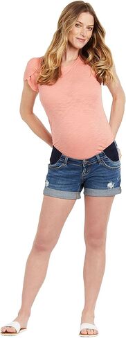 Motherhood Maternity Women's Indigo Blue Side Panel Roll Hem Denim Short in Kuwait