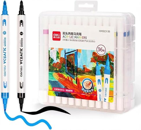 deli Paint Markers Dual Tip Quick Drying Acrylic Marker Pens for Kids Paint Pens for Wood Rock Canvas (36 Colors) in Kuwait