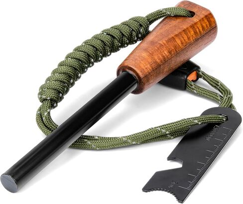 Survival Fire Starter - Handmade Wooden Handle 3/8" Thick Ferro Rod with Striker and Umbrella Rope Waterproof Iron Rod Flint and Steel Fire Starter Kit in Kuwait