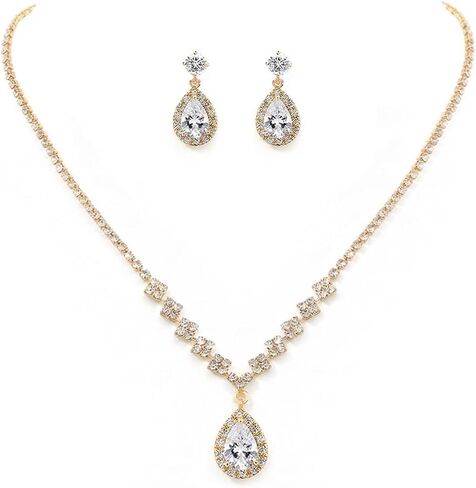 Unicra Bride Crystal Necklace Earrings Set Bridal Wedding Jewelry Sets Rhinestone Choker Necklace Prom Costume Jewelry Set for Women and Girls(3 piece set - 2 earrings and 1 necklace) in Kuwait