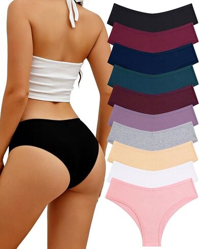 Sth Big 10 Pack Womens Cotton Underwear Sexy Stretch V-Waist Ladies Bikini Panties Low Rise Cotton Cheeky Hipster S-XXL in Kuwait