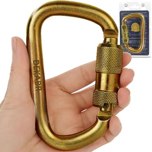 DEKABR Heavy Duty Alloy Steel Auto-Locking Climbing Carabiner - 45KN Twist Lock Carabiner for Rock and Tree Climbing, Quick Release, Rescue, and Mountaineering. ANAB Certified, 4.21-inch, Large, Gold in Saudi Arabia