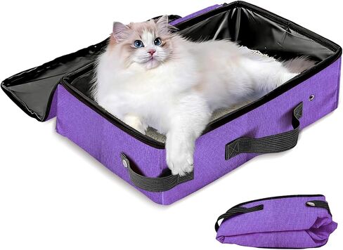Folding Portable Cat Litter Box with Lid, 16' * 12' * 6' inch, Collapsible Cat Travel Litter Box with Zipper, No Leakage, Lightweight, Easy to Use in Kuwait