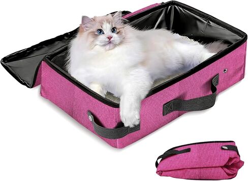 Folding Portable Cat Litter Box with Lid, 16' * 12' * 6' inch, Collapsible Cat Travel Litter Box with Zipper, No Leakage, Lightweight, Easy to Use in Kuwait