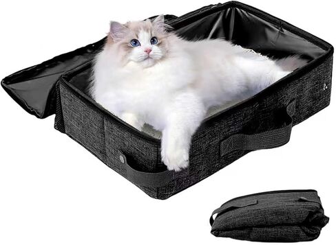 Folding Portable Cat Litter Box with Lid, 16' * 12' * 6' inch, Collapsible Cat Travel Litter Box with Zipper, No Leakage, Lightweight, Easy to Use in Kuwait