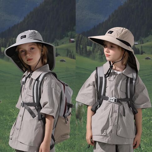 Kids Sun Hat with Neck Flap Breathable Safari Boys Bucket Hats Girls Outdoor Fishing Beach Hat Summer Adventure UPF 50+ in Kuwait
